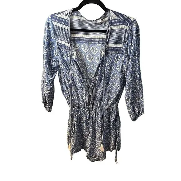 Faithfull The Brand Women's Blue Woodstock Playsuit Size Medium